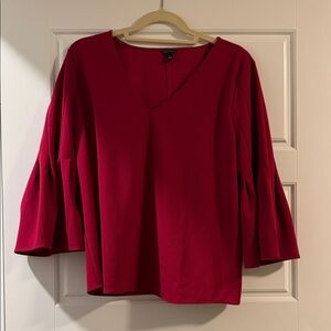 Ann Taylor Deep Red V-Neck Blouse